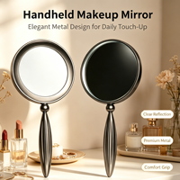 Miroir de maquillage rond en métal noir exquis avec logo personnalisé, miroir de poche cosmétique élégant pour la maison et les voyages