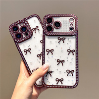 Coque de téléphone transparente avec nœud papillon en strass plaqué coréen pour iPhone 18 Pro Max 17 16 15, protection d'appareil photo, pare-chocs brillant en TPU