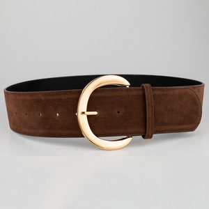 <span class=keywords><strong>Ceinture</strong></span> en cuir suédé épais vintage pour <span class=keywords><strong>femme</strong></span> avec boucle dorée - Product Image 5