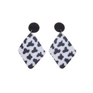 Boucles d'oreilles peintes en forme carrée, imprimé vache blanc et noir, bijoux à la mode pour femmes, accessoires, 12 pièces - Product Image 1