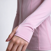 Veste de yoga pour femme à fermeture éclair intégrale, manches longues, coupe ajustée, avec passe-pouces, courte, légère et extensible, pour la gym, la course et les activités sportives