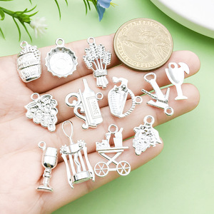 Colgante con temática de vino de aleación de plata, formas mixtas, accesorios de joyería DIY para hacer pulseras y collares - Product Image 2