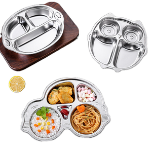 Plateau de service à compartiments profonds DD080 pour la maison, plateau à compartiments en acier inoxydable 304 pour la maternelle, assiettes à compartiments pour bébé, dessin animé - Product Image 1