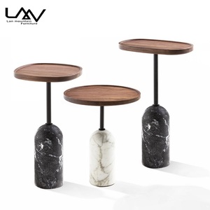 Modern Luxury Side <strong>Table</strong> Living Room Bedroom Corner <strong>Table</strong> Nordic Style Round Wood Top Marble <strong>Pedestal</strong> <strong>Small</strong> Side <strong>Table</strong> - Product Image 6