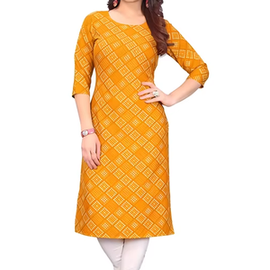 Kurtis à manches rondes en crêpe naturel pour femmes Vêtements ethniques élégants en soie pour les fêtes décontractées Occasions festives Styles indiens pakistanais - Product Image 1