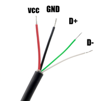 Kabel USB 2.0 Tipe A Male ke 4-Wire Open Cable dengan Pelindung Jalinan Tembaga Murni PVC, Panjang Kustom OEM, Konduktor Tembaga Berlapis Timah, Bersertifikasi CE RHOS