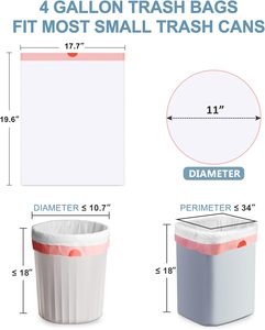 ถุงขยะขนาดเล็ก Huamaohengchun 4 แกลลอน ถุงขยะแบบไม่ขาดง่ายพร้อมเชือกรูด ไม่มีกลิ่น ถุงขยะสีขาวสำหรับห้องน้ำ จำนวน 60 ใบ - Product Image 5