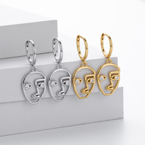 Moda nuevos pendientes de plata esterlina S925 maquillaje Facial abstracto exagerado pendientes huecos de personalidad joyería de cara humana - Product Image 2