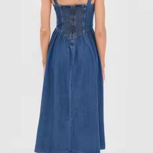 Vestido de Mezclilla Ecológico de Verano, Elegante, Corte A, Casual, para Mujer, Ajustado, Sin Mangas, con Parches, Tejido, para Uso Diario - Product Image 4