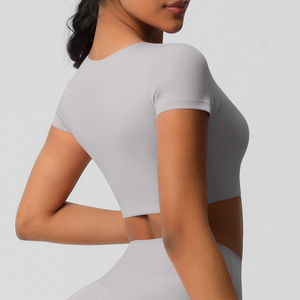 <span class=keywords><strong>Top</strong></span> de Yoga de manga corta Sexy de verano para <span class=keywords><strong>Mujer</strong></span>, camiseta recortada de entrenamiento ajustada, Tops cortos Para <span class=keywords><strong>Mujer</strong></span>, para <span class=keywords><strong>Mujer</strong></span> Tops, gimnasio - Product Image 5