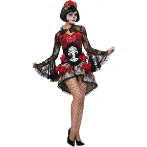 Halloween Women Sexy Sugar Skull Flower Fairy Adult Day Of The Dead Costume HCAD-041