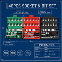 Ensemble d'outils à main OEM 46 pièces, boîte à outils pour réparation automobile, jeu de clés à cliquet en acier, jeu de douilles