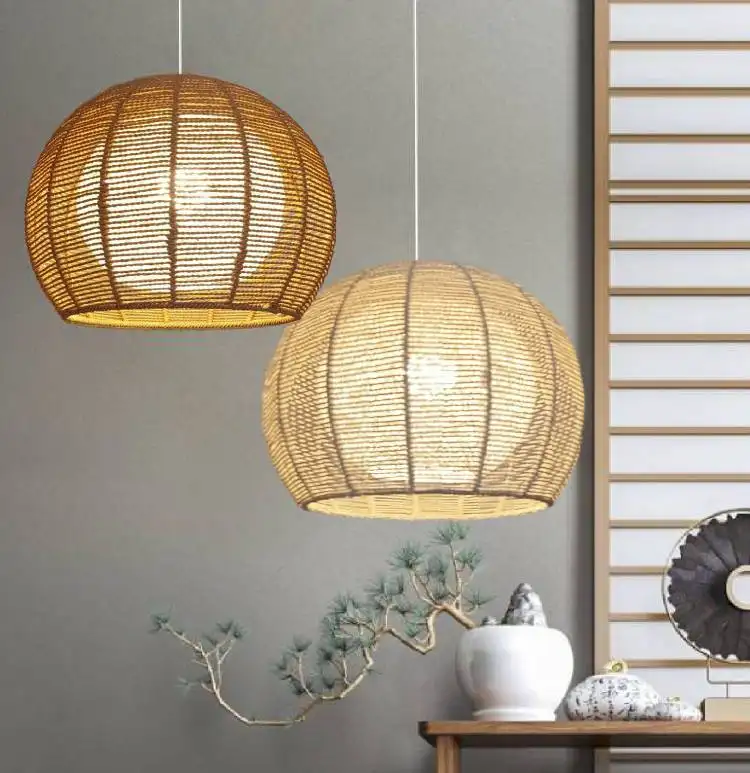 Lampadario a Led in legno di lusso E27 lampada a sospensione in vimini intrecciata a mano unica