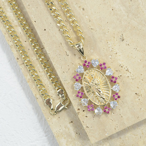 Collier en <span class=keywords><strong>or</strong></span> 14 carats avec pendentif <span class=keywords><strong>médaille</strong></span> Saint Jude Thaddeus en forme de cœur, <span class=keywords><strong>chaîne</strong></span> cubaine pour hommes et femmes - Product Image 5