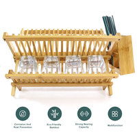 Égouttoir à vaisselle pliable moderne en bambou durable à 2 niveaux avec support de séchage pliant pour cuisine