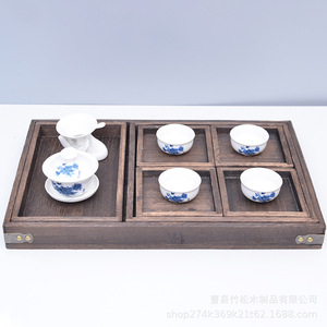 Bandeja de té rectangular de madera de Paulownia, color quemado, con asa, para uso doméstico - Product Image 1