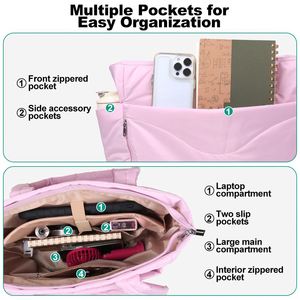 Puffer Tote Bag for Women, Lightweight Puffy Work Handbag Teacher Nurse Quilted Shoulder Bag for School Travel Gym - Product Image 6