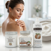 Crème corporelle hydratante WNU OEM à l'huile de coco et à l'huile essentielle de Centella, blanchissante, non irritante, parfum longue durée, lotion exfoliante
