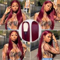 ZSF 1B 99j Wig Warna Merah Burgundy, Rambut Manusia Grosir Gelombang Tubuh Renda Depan Wig Rambut Brasil Perawan dengan Rambut Bayi