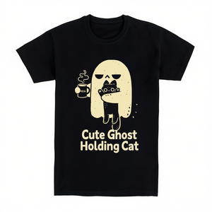 เสื้อยืดลายผีน่ารักถือแมวสีดำ สำหรับผู้ใหญ่ ไซส์ M ลายกราฟิกพิมพ์ลายตลกๆ เสื้อฮาโลวีน - Product Image 2