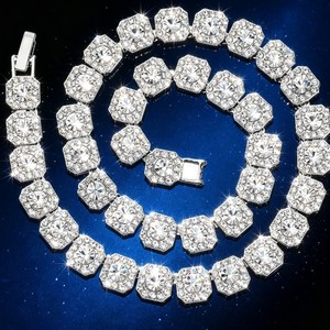 Heiß begehrte Iced-Out quadratische Saphir-Baguette-Kubanische Kette aus Legierung – Luxuriöser, stapelbarer Modeschmuck für Herren und Damen, ideal als Partygeschenk - Product Image 5