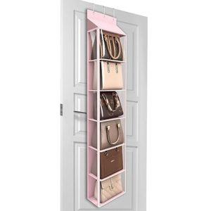 Organisateur de porte-sacs à main mural pliable à 6 poches avec fermeture éclair pour vêtements, foulards, chapeaux, leggings S - Product Image 1