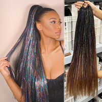 Nouvelles mèches de cheveux avec cheveux tressés jumbo sur bande élastique, extensions de cheveux synthétiques, mèches scintillantes, queue de cheval tressée