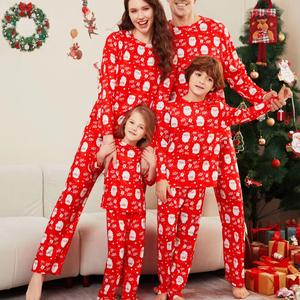 Custom All-Print Respirável Manga Longa Loungewear para Casais XMAS Cartoon Family Pijama De Natal Dropshipping Frente De Malha - Product Image 1