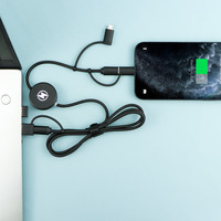 6-in-1 LOGO lampu LED Input ganda kabel Data dua ke tiga Logo transparan Gadget USB untuk pengisian daya ponsel sinkronisasi untuk hadiah
