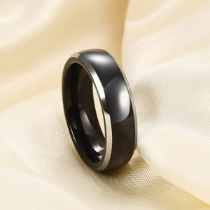 Anillo de Acero de Tungsteno de 6-8 mm, Bicolor Negro, Anillo de Boda para Hombre, Diseño Geométrico Liso - Product Image 1