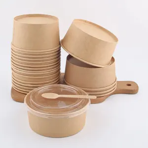 8oz 12oz 16oz 26oz 32oz 36oz 42oz imballaggio alimentare riciclato commestibile usa e getta portare via la tazza della ciotola di zuppa di carta kraft con coperchio di carta