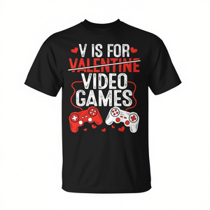 V Is For <b>Valentine</b> Video Games Gamer T-Shirt <b>Valentines</b> Day <b>Gift</b> For Men - Product Image 2