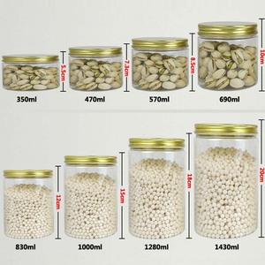 Empty clear plastic storage jar with lid 350ml 500ml 1000ml 1400ml food grade plastic jar