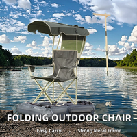 Chaise de camping portable en métal avec auvent pliant et porte-gobelet, poche latérale, mobilier d'extérieur au design moderne en fer