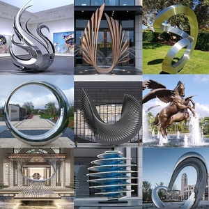 Escultura Moderna Personalizada de Acero Inoxidable con Acabado Espejo, Anillo Circular Iluminado, Ondas Lunares, Ciervo Metálico Hueco, Pabellón - Product Image 4