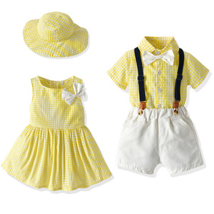 Tenues d'été décontractées de style japonais pour Brother Sister Baby Boys' <span class=keywords><strong>Short</strong></span> à manches courtes <span class=keywords><strong>Short</strong></span> à bretelles Chapeau de soleil pour filles - Product Image 5