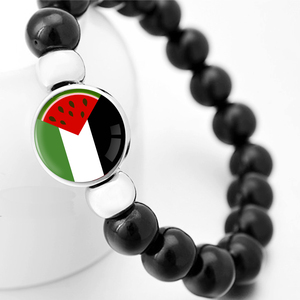 Braccialetto Elastico con Perline di Vetro 'Palestine Lives Matter', Gioiello con Perline di Vetro e Pietra, Bracciale con Perline della Palestina - Product Image 2