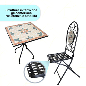 Set da Giardino Ischia: Tavolino e 2 Sedie con Struttura in Ferro e Piano in Cemento Decorato per Bar, Terrazze e Giardini - Product Image 3