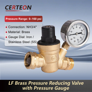 Valve en laiton réglable pour caravane avec manomètre 0-160 PSI contrôle <span class=keywords><strong>de</strong></span> l'eau Régulateur <span class=keywords><strong>de</strong></span> <span class=keywords><strong>pression</strong></span> d'eau - Product Image 2