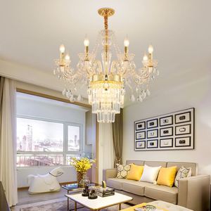 Lampu gantung kristal K9 emas Modern, lampu gantung, kaca ukuran Tengah, lampu langit-langit untuk rumah Villa, Ruang makan, Ruang Tamu