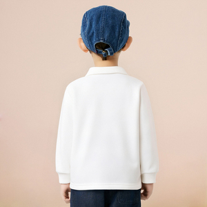 <span class=keywords><strong>Polo</strong></span> respirant à <span class=keywords><strong>manches</strong></span> <span class=keywords><strong>longues</strong></span> pour tout-petits garçons - Haut décontracté en coton <span class=keywords><strong>blanc</strong></span> pour enfants avec poche, teint uni 180g - Product Image 2