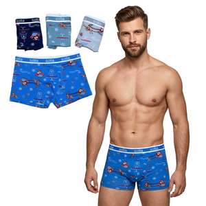 Solla <b>Men's</b> Mid-Rise <b>Boxer</b> Briefs 4-Pack Printed <b>Christmas</b> Pattern Blue Cotton Breathable Underwear - Product Image 1