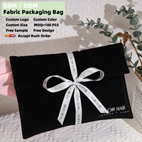 Pochette en velours noir 30*20 cm pour vêtements, cheveux, emballage, sac personnalisé avec logo imprimé, pochette en tissu suédé pour paquet de cheveux, perruque