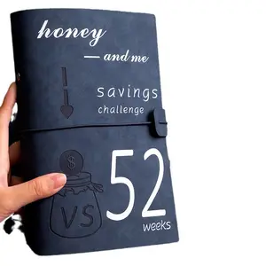 Caderno de desafio de poupança 52 semanas com capa de couro PU tamanho A5 para economizar dinheiro