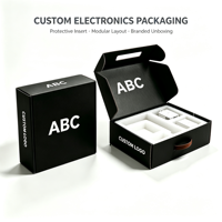 Boîte personnalisée imprimée avec logo, boîtes pliantes pour expédition, emballages en papier avec poignée pour produits électroniques