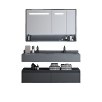 Meuble de salle de bain double vasque de 120 cm, style hôtel, meuble de salle de bain moderne pour hôtel et maison avec miroir éclairé et armoire