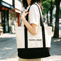 Tas Belanja Kanvas Dua Warna Tersedia, Desain Blok Warna Logo Kustom, Tas Jinjing Multi Kantong untuk Kerja Sehari-hari dan Hadiah