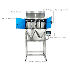 Machine d'emballage semi-automatique à quatre têtes avec double sortie pour granulés, idéale pour l'emballage de céréales, noix et graines alimentaires - Product Image 3