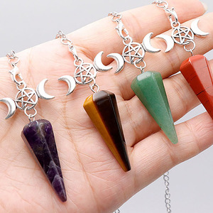 Pendule de méditation <span class=keywords><strong>hypnotique</strong></span> pendentif pyramide hexagonale charme de lune étoile de cristal de pierre naturelle pendule de guérison en pierre de lune - Product Image 4