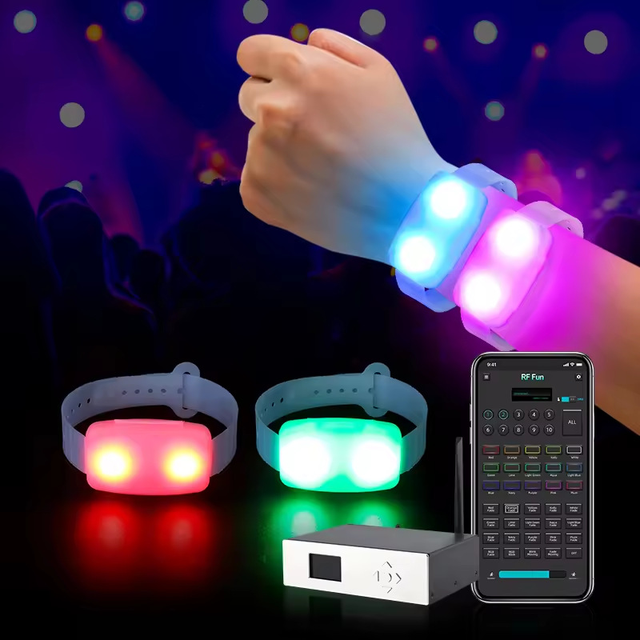 2025 New APP Controlled DMX Flashing LED PVC Plastic Eco-Friendly Wristband with 500m Range Wireless Remote and RFID Light